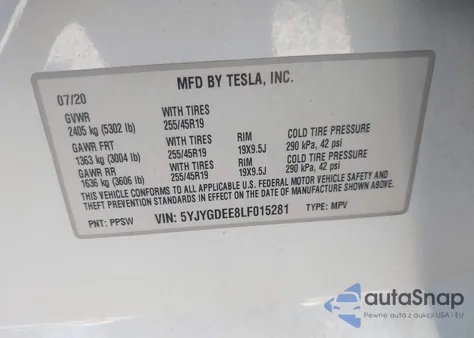 2020 Tesla Model Y Long Range Dual Motor All-Wheel Drive from USA, damaged, VIN 5YJYGDEE8LF015281